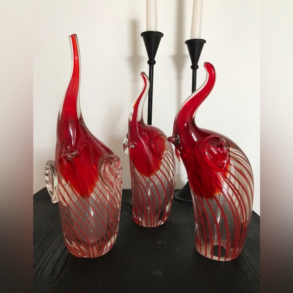 Glass Elephants Figurines•set of 3pcs • Art• Handmade• Poland~New - Picture 2 of 6